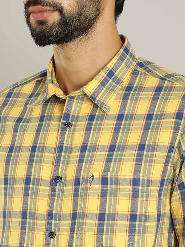 Indian Terrain Men Checkered Yellow Shirt
